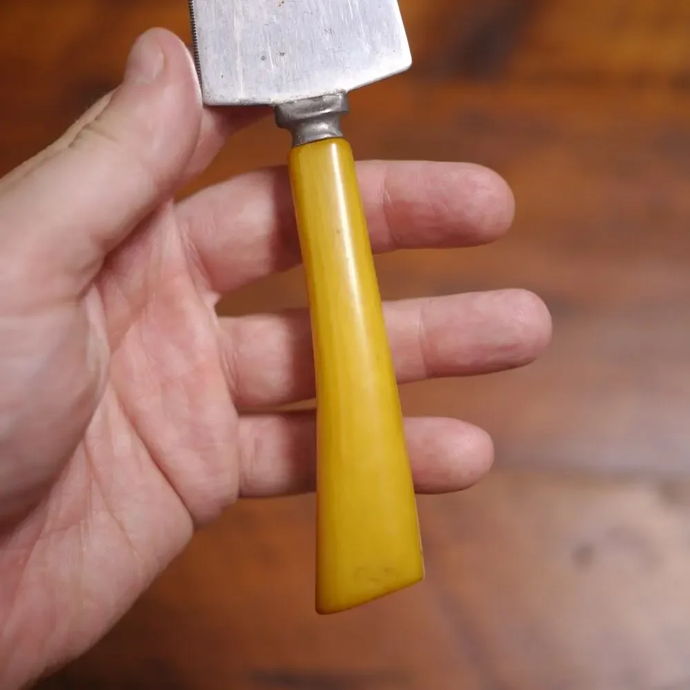 Vintage 40s Butterscotch Bakelite Stainless Steel Cake Knife Server TESTED